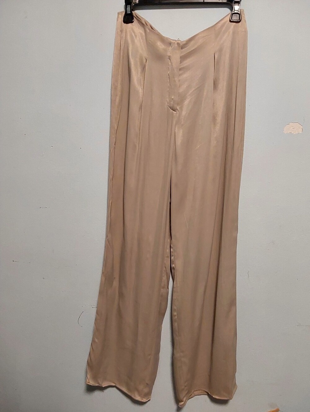 NWT Zara Women's High-Waisted Wide-Leg Satin Trousers Tailored Pleat Beige Small